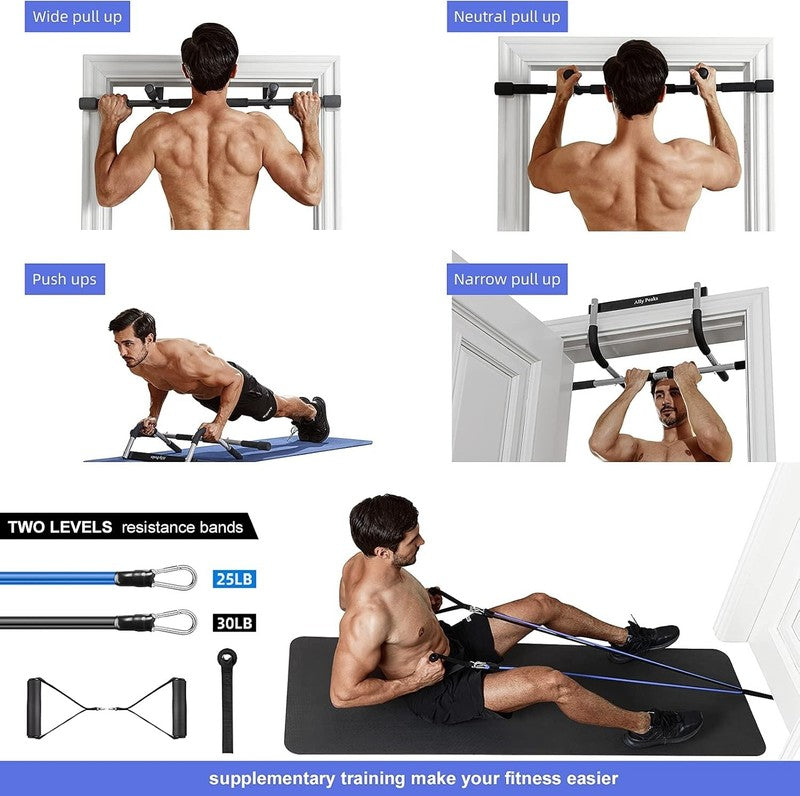 Pull up Bar for Doorway | Thickened Steel Max Limit 440 Lbs Upper Body Fitness W5