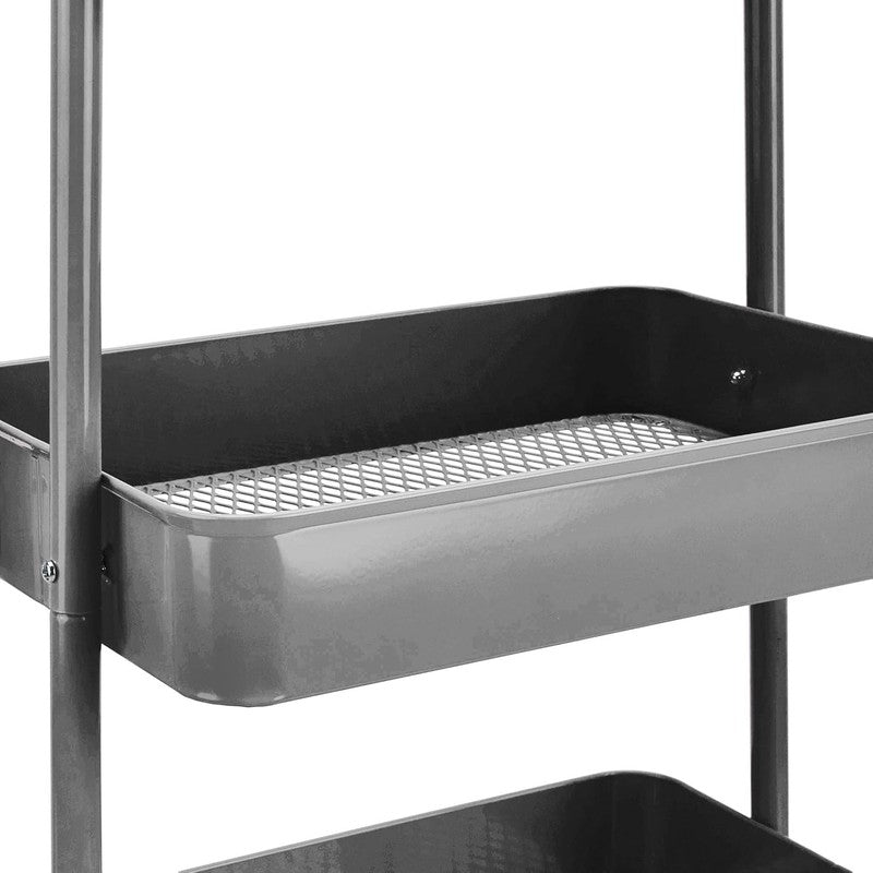 3-Tier Rolling Utility Cart with Lockable Wheels, Charcoal Storage Black1