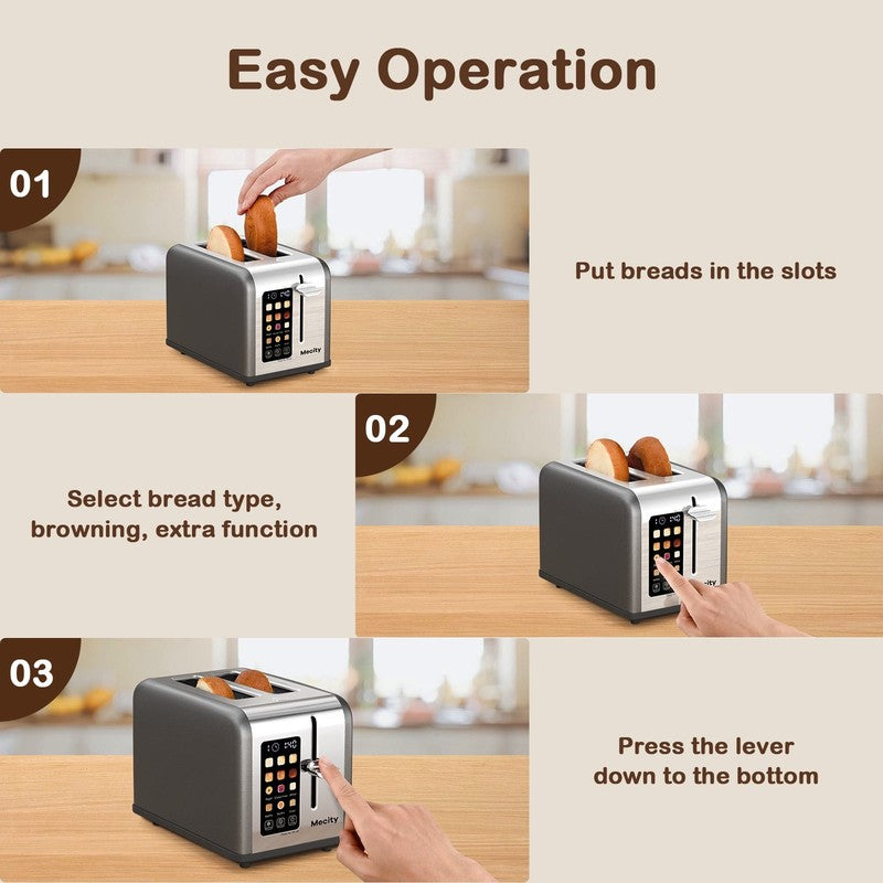 2 Slice Touchscreen Toaster, Stainless Steel, Countdown Timer, 6 Shade Settings,5