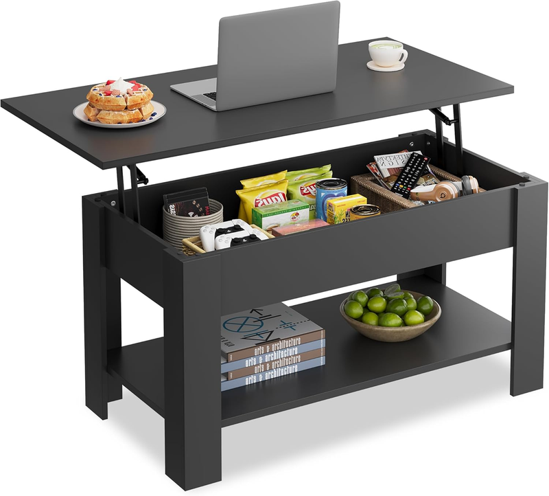 39" Lift Top Coffee Table w/ Hidden Compartment Storage Shelf Black11