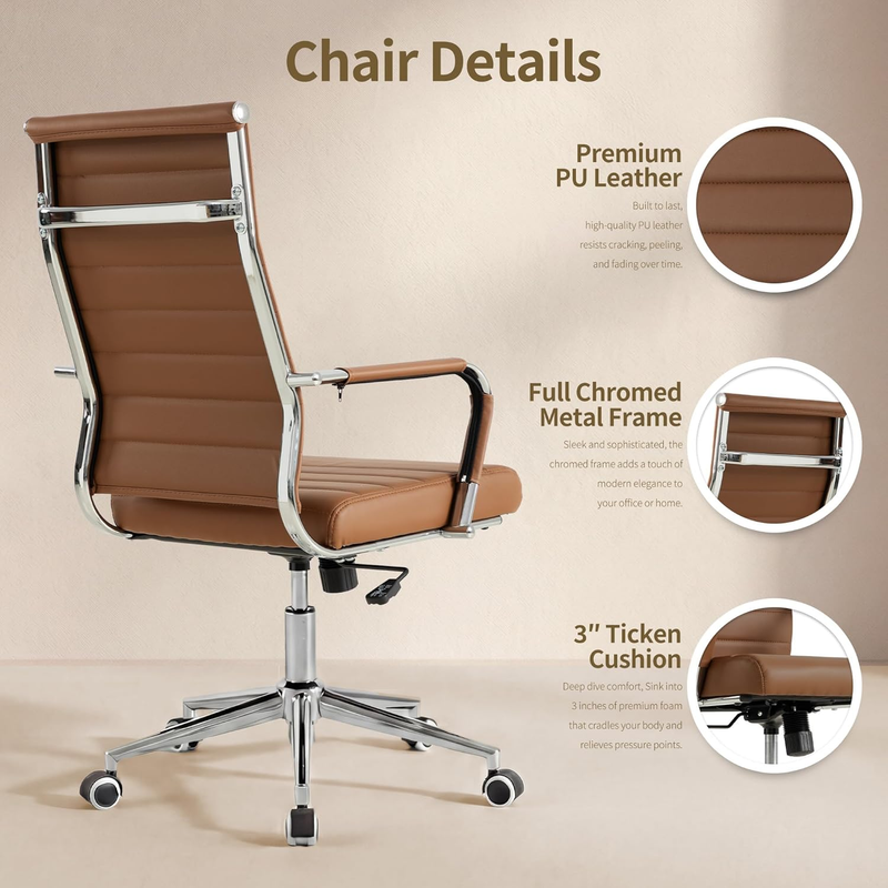 Brown Executive Office Chair Ergonomic Leather Swivel Adjustable Desk5