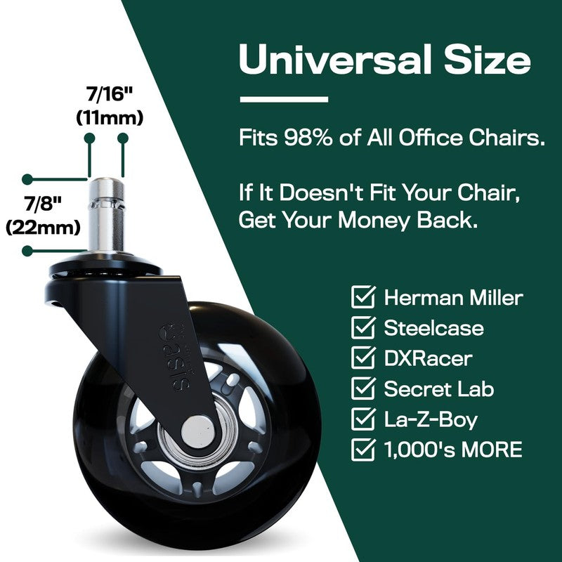 Rollerblade Office Chair Wheels, Quiet Casters for Hardwood & Carpet, Set of 53