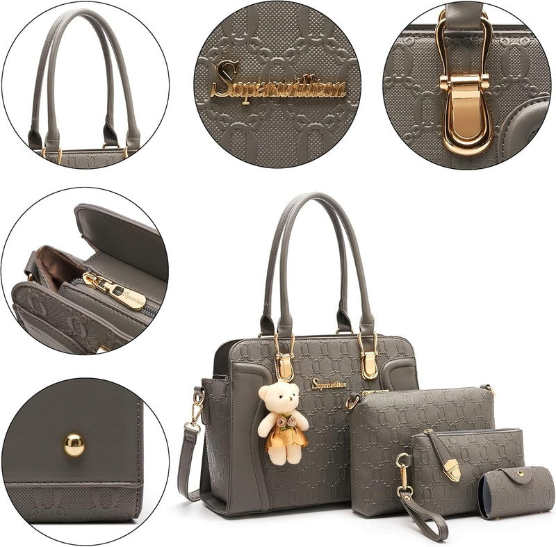 Women Fashion Handbag Set 4PCS Tote Shoulder Top Handle Satchel Purse3
