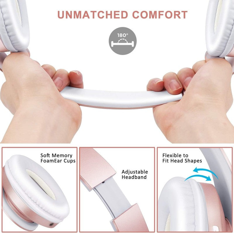 Rose Gold Bluetooth Over Ear Headphones, Foldable, Wired/Wireless, Soft Earmuffs3