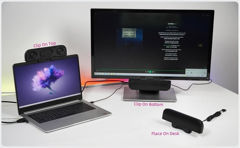USB Computer Speaker for PC Monitor Loud Sound Bass Clamp with USB C Adapter5