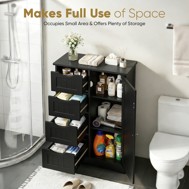 Bathroom Floor Cabinet, Freestanding Storage Cabinet with 4 Drawers and Adjustab3