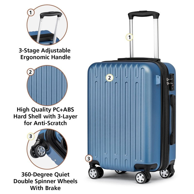 3 Piece 20" Hardside Carry On Luggage TSA Lock Spinner Cup Holder6