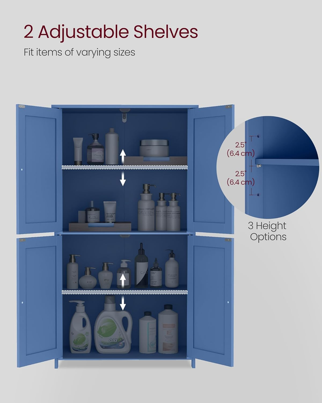 Shaker Floor Storage Cabinet 4 Door 2 Shelves Tall Organizer Bijou Blue4