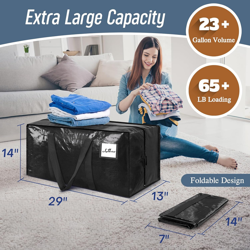 6 Pack Heavy Duty Moving Bags Large Storage Zipper Handles Black2