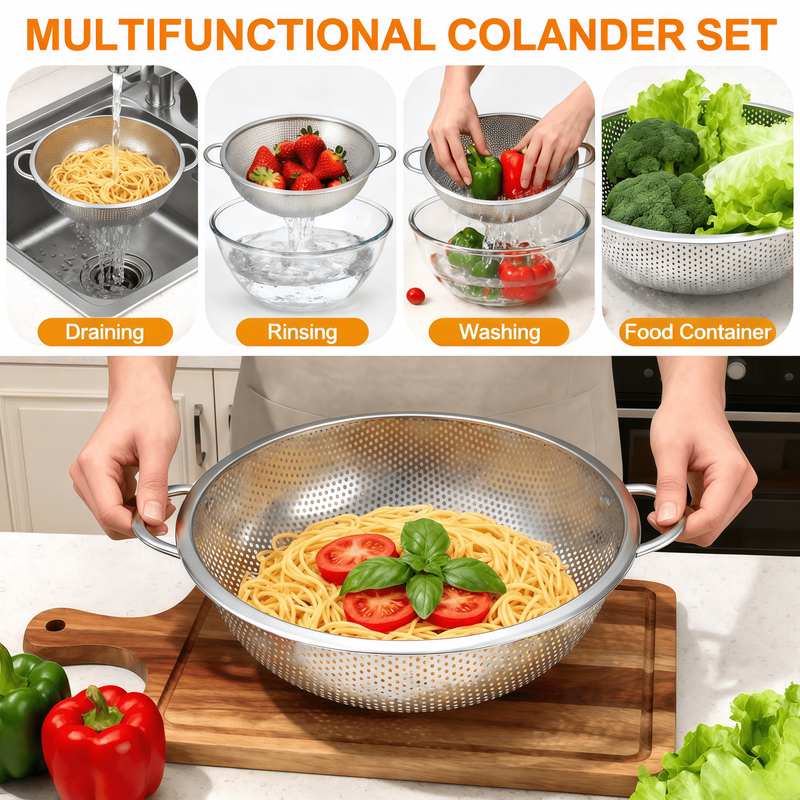 3 Pack Stainless Steel Colander Set (1 3 5Quart), Colanders & Food Strainer, Str4