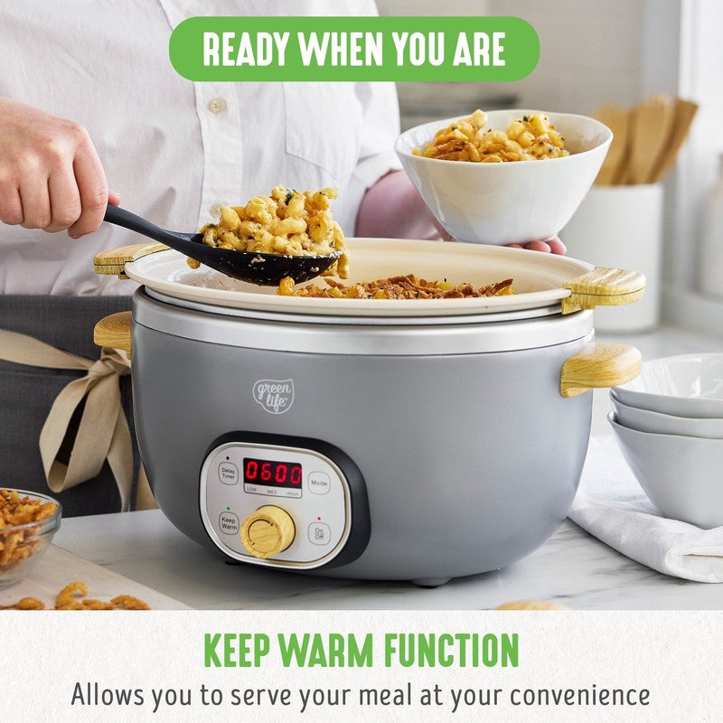 6 Quart Non Stick Family Meal Slow Cooker with Removable Pot, Grey5