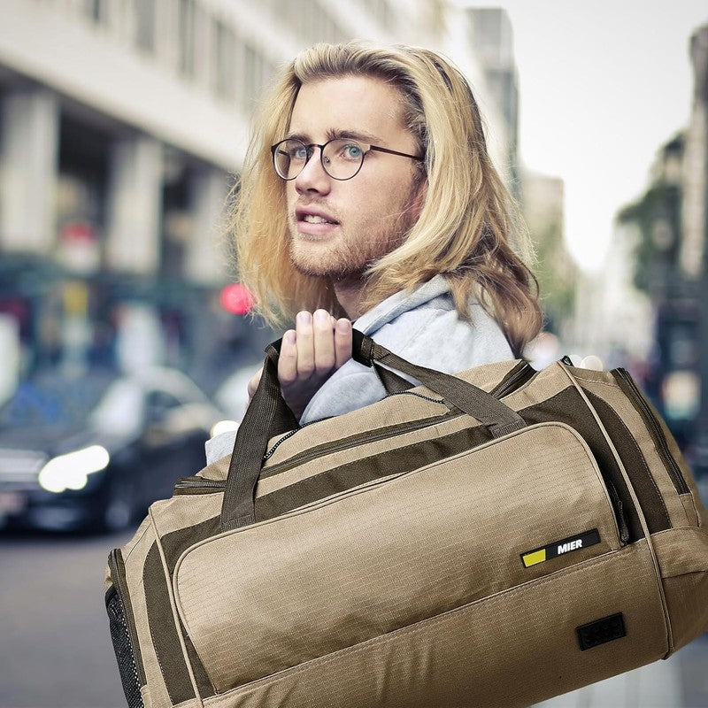 60L Large Gym Duffle Bag w/ Shoe Compartment Lightweight Sports Travel Khaki6