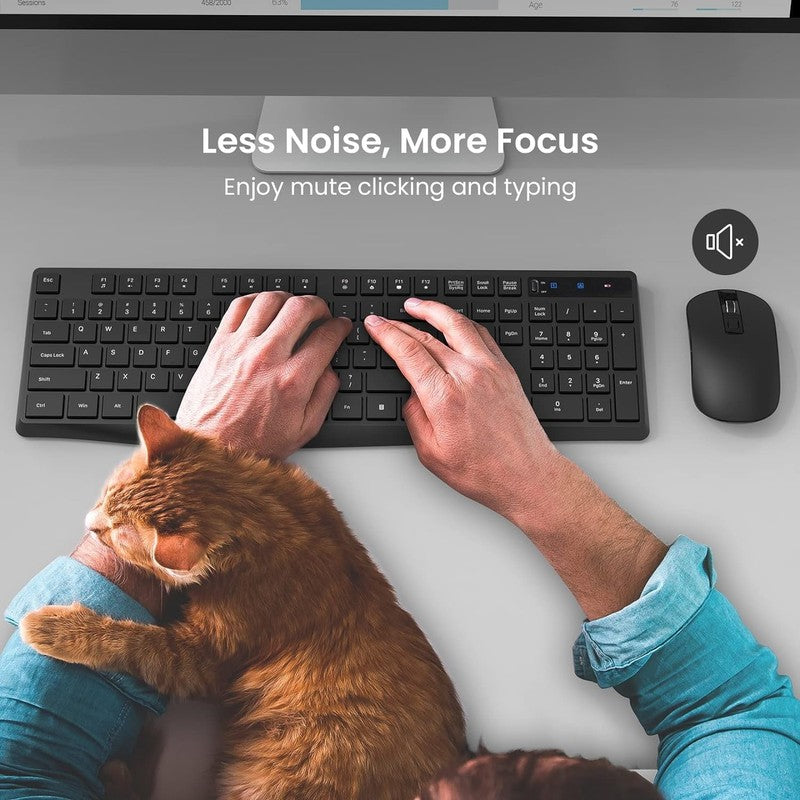 Wireless Keyboard and Mouse Combo, 104 Full-Size Adjustable Keyboard with Batter6