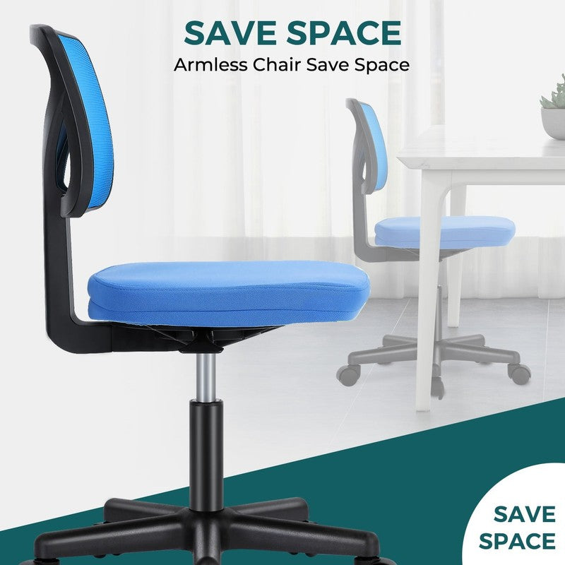 Home Office Desk Chair Armless Mesh Swivel Adjustable Low Back Blue3