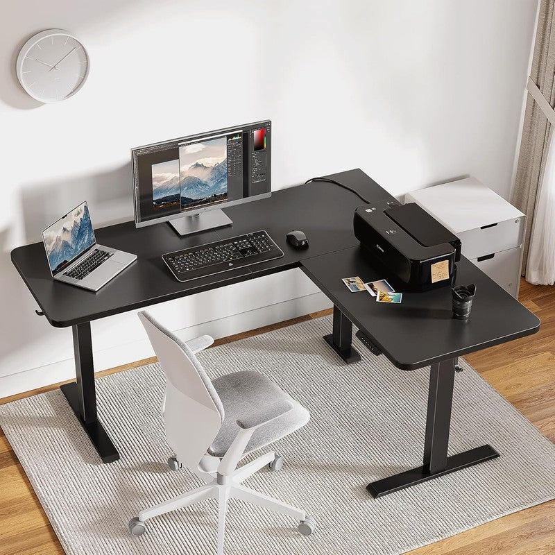 L-Shaped 63x55 Electric Standing Desk Adjustable Height Corner Black1