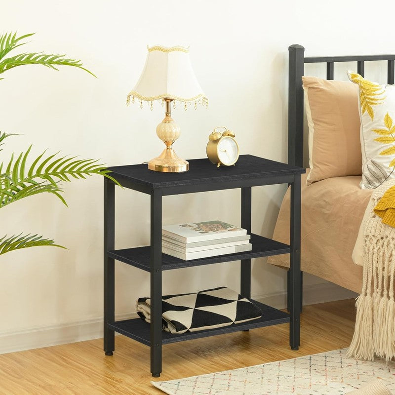 Rustic 3 Tier End Table Nightstand Narrow Side Table Industrial Black4