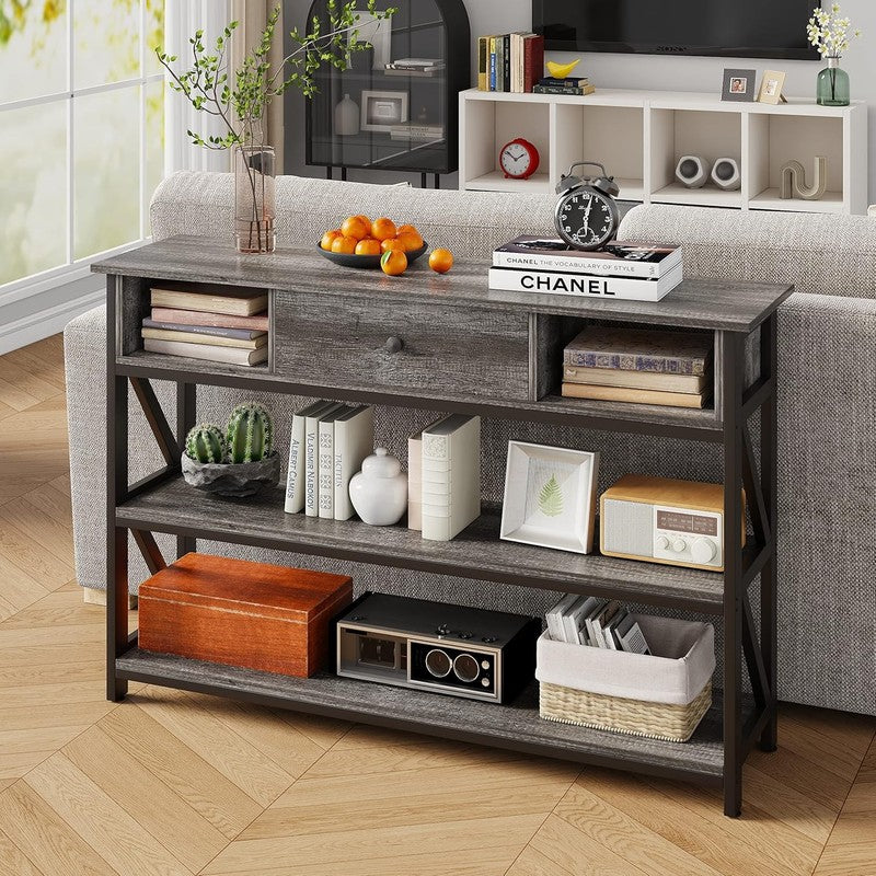 47'' Console Sofa Table Grey Oak Industrial Entryway Table with Drawer Storage3