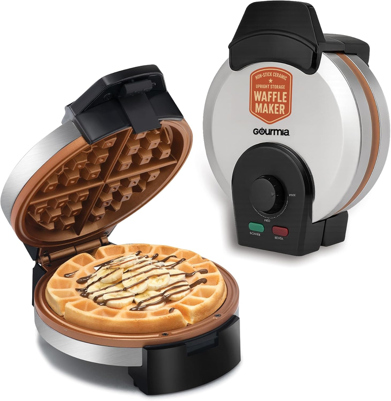 Belgian Waffle Maker Compact Nonstick Ceramic Adjustable Browning Steel10