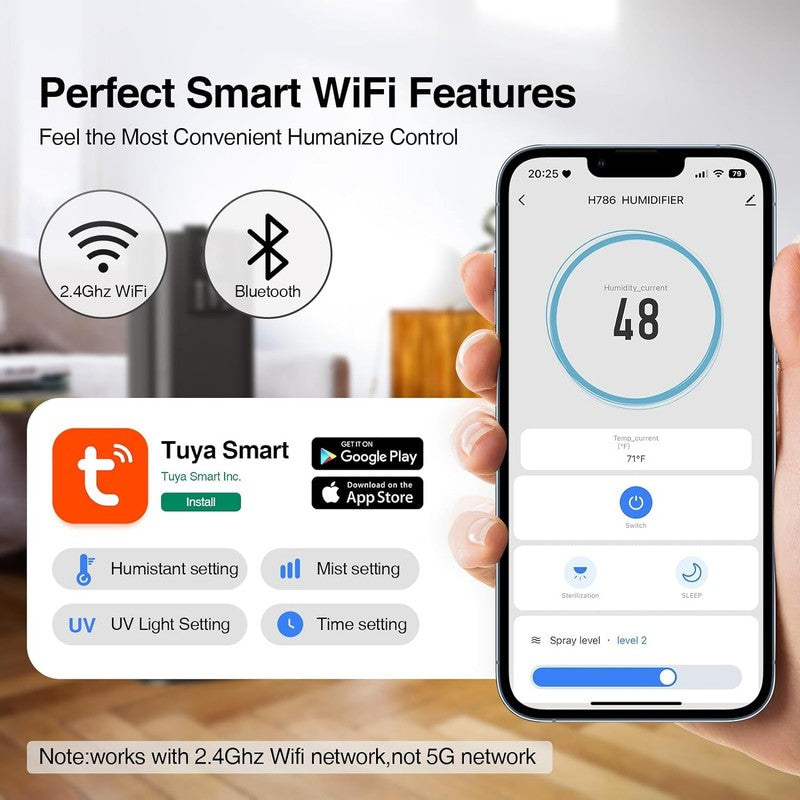 8L Smart Cool Mist Humidifier Large Room Top Fill App Remote Quiet 3 Speed3