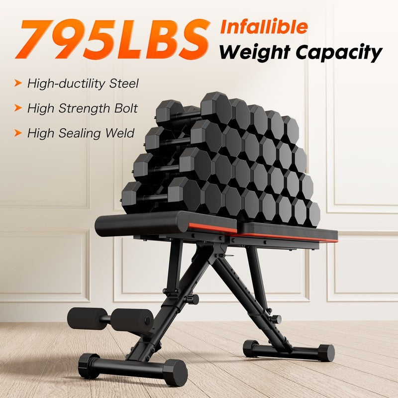 Foldable Adjustable Workout Bench, 795Lbs Capacity for Home Gym, Black1
