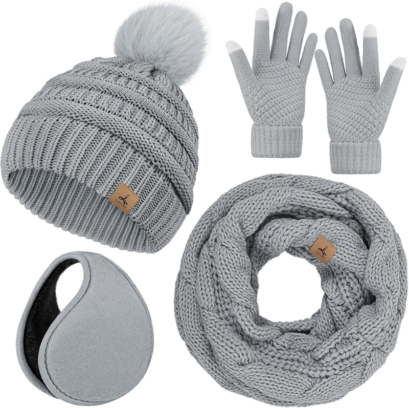 Winter Hat Scarf Gloves and Ear Warmer, Warm Knit Beanie Hat Touch Screen Gloves9