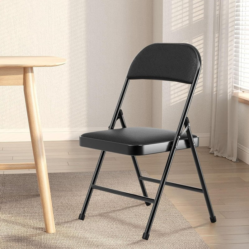 4 Pack Folding Chairs Padded Cushion Metal Frame Indoor Outdoor Black7