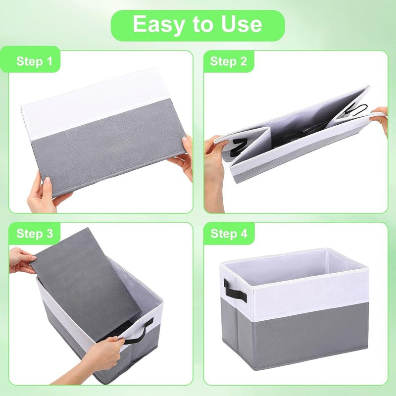 4 Pack Large Fabric Storage Bins with Handles, Collapsible Closet Cubes Grey3