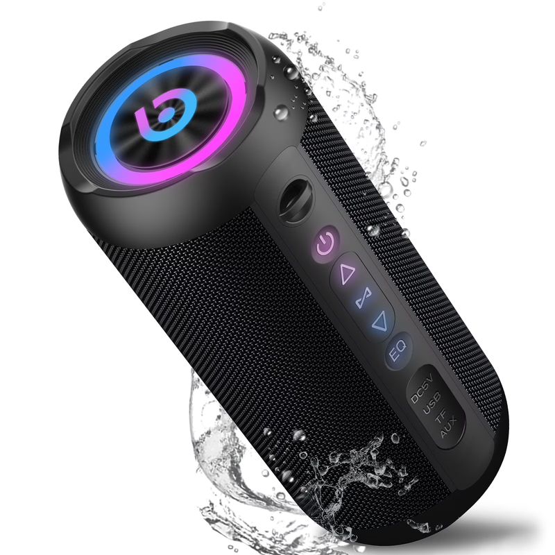 30W Portable Bluetooth Speaker – IPX7 Waterproof, Deep Bass, LED Lights, 10