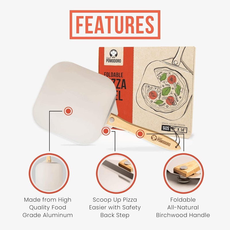 Aluminum Metal Pizza Peel with Foldable Wood Handle for Easy Storage, Pizza Spat2