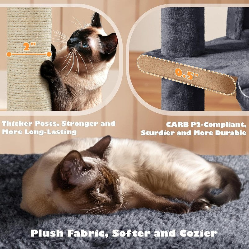 54In Cat Tree, Multi Level Cat Tower with Spacious Kitten Ear Perch, 2 Cozy Cave5