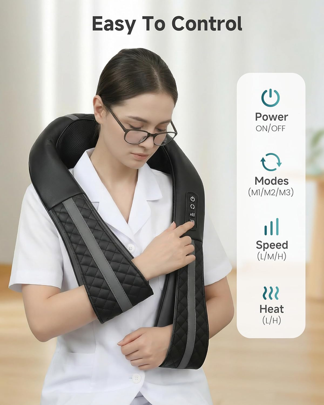 Cordless Neck Massager with Heat, Rechargeable Shiatsu Neck Back Massager for Pa6