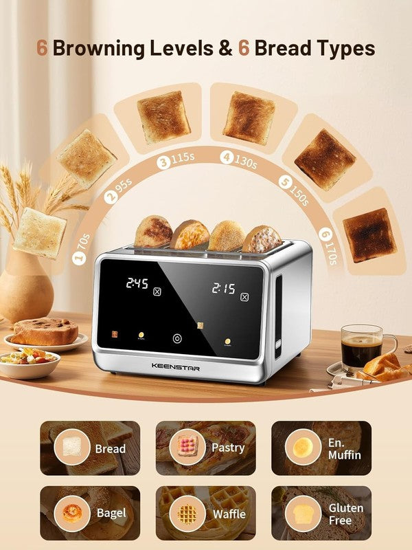 4-Slice Smart Toaster Stainless Steel Touch Screen 6 Shades 6 Bread Types2