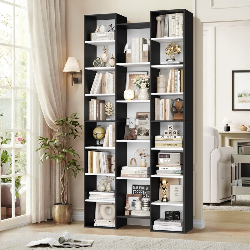 21-Cube Bookcase, 71’’ Tall Wooden Bookshelves with Adjustable Shelves, Triple W4