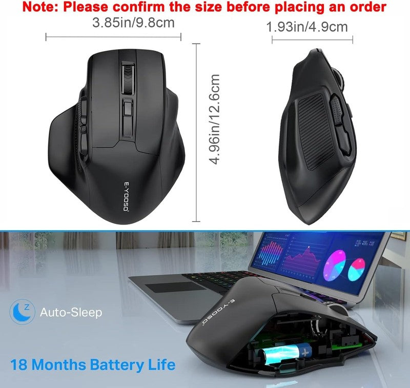 Wireless Mouse Large Ergonomic 4800 DPI 6 Buttons Cordless Black1