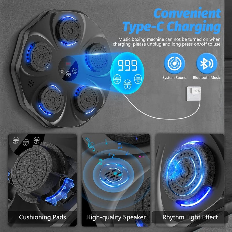Music Boxing Machine Wall Mount Punch Trainer w Gloves 9 Modes 9 Speeds3