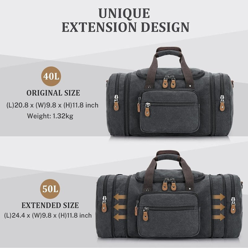 Canvas Duffle Bag for Travel 50L Expandable Duffel Overnight Bag Men (Dark Gray)4