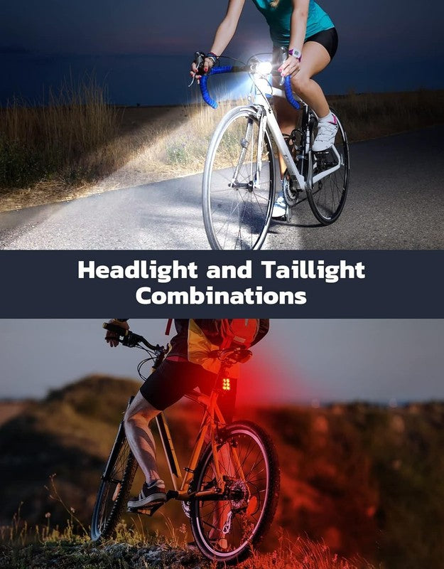 USB Rechargeable Bike Lights Front & Rear IP65 Waterproof 4+6 Modes 2 Set2