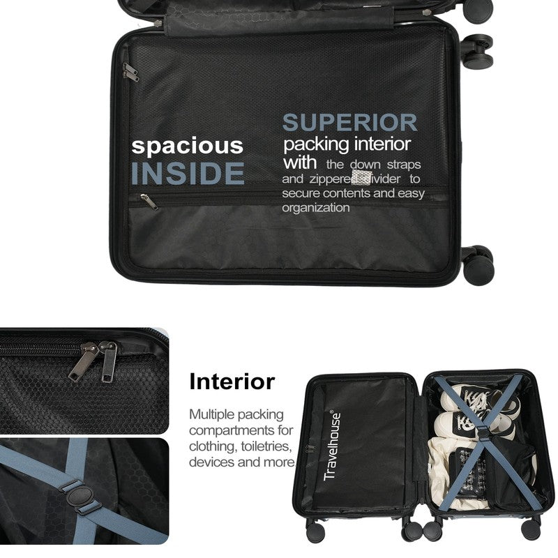 3 Piece Hardside Luggage Set Hardshell Lightweight Suitcase with TSA Lock Spinne1