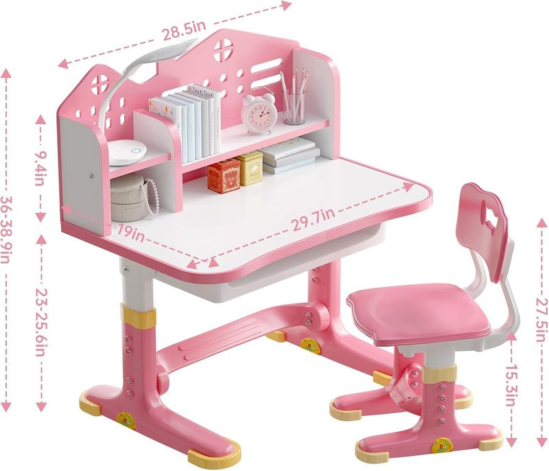 Kids Desk and Chair Set Height Adjustable Study Table w Bookstand Drawer1