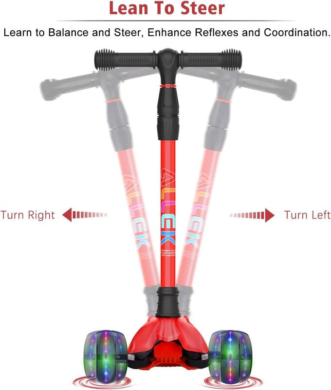Kick Scooter B02 Lean 'N Glide Wide PU Light Up Wheels 4 Heights Red3