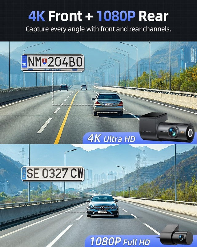 4K+1080P Dual Dash Cam Front Rear w/ 64GB Card 5GHz WiFi App Night Vision1