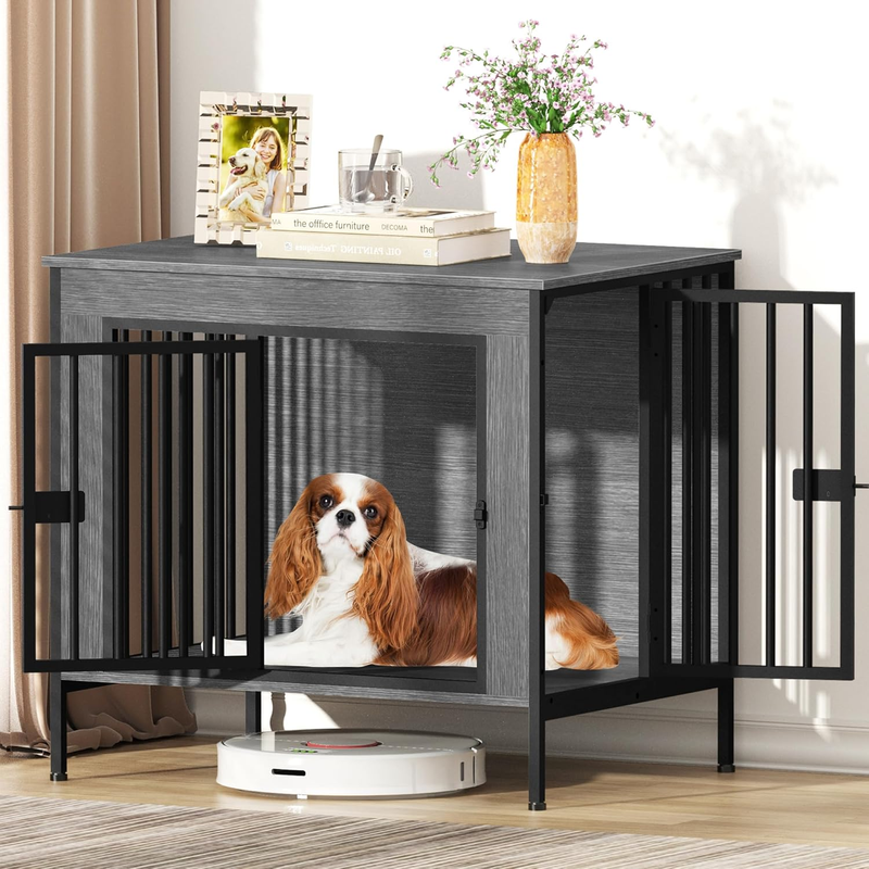 Dog Crate Furniture 28.15" Indoor TV Stand Single/Double Small Dogs Dark Gray9