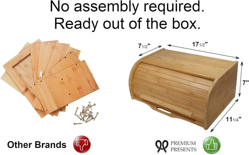 Large Wooden Bread Box Bamboo Roll Top Bread Storage Kitchen Counter Organizer2