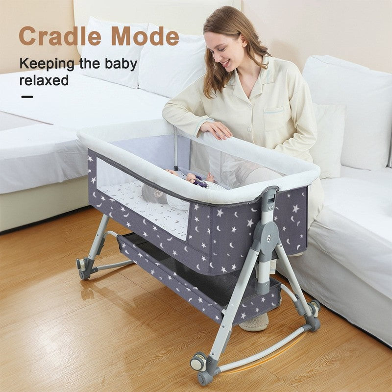 4 In 1 Bedside Bassinet, Adjustable Height, Black with Storage Basket6