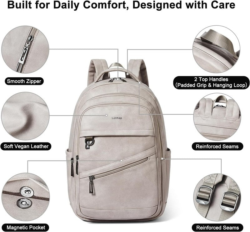 43L Backpack for Women Men - Vegan Leather Backpack Purse Travel Carry-On Bag Co5