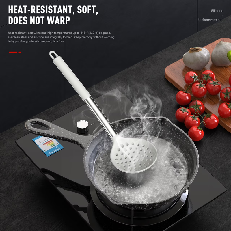Silicone Cooking Utensils Set Heat Resistant Kitchen Tools Cream White7