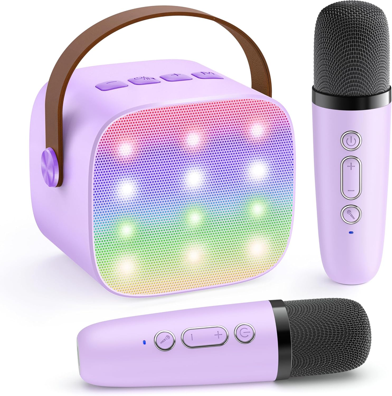 Mini Karaoke Machine with 2 Wireless Mics - Perfect Gift for Kids 4-12 (Purple)9