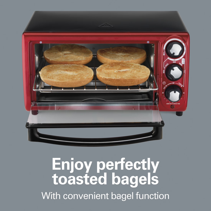 4 Slice Countertop Toaster Oven with 5 Versatile Cooking Modes, Red6