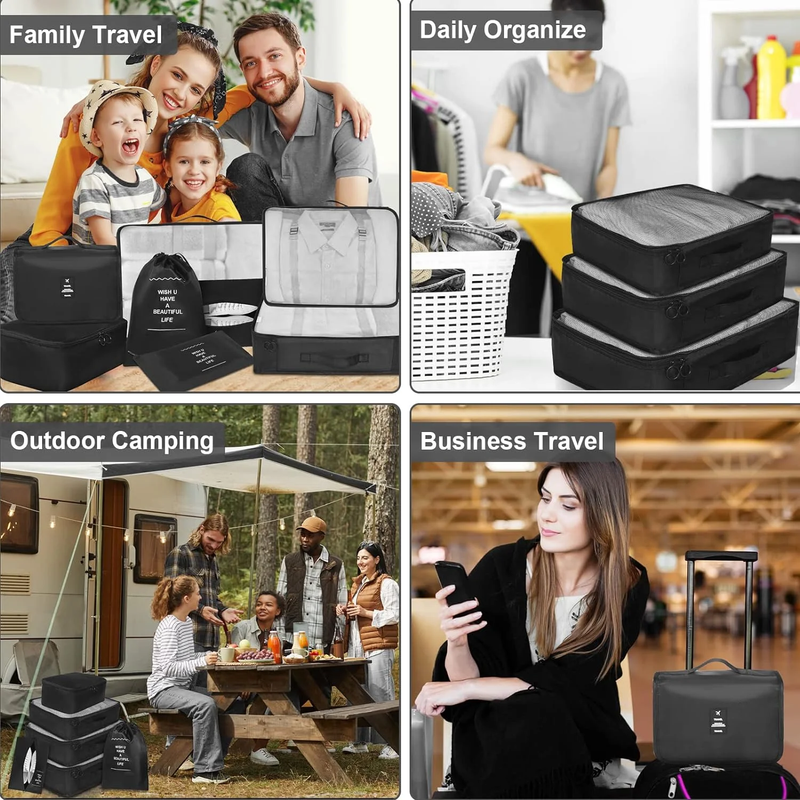 Packing Cubes 9 Set Travel Organizers Clothes Shoes Toiletry Bag Black4