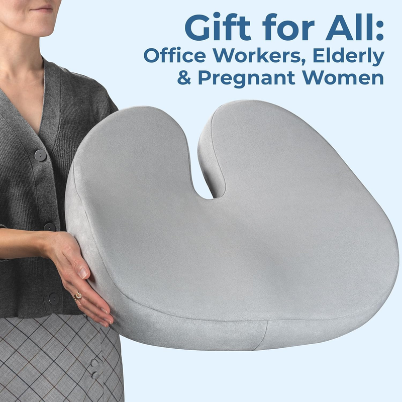 Light Gray Suede Seat Cushion Memory Foam Tailbone Sciatica Relief6